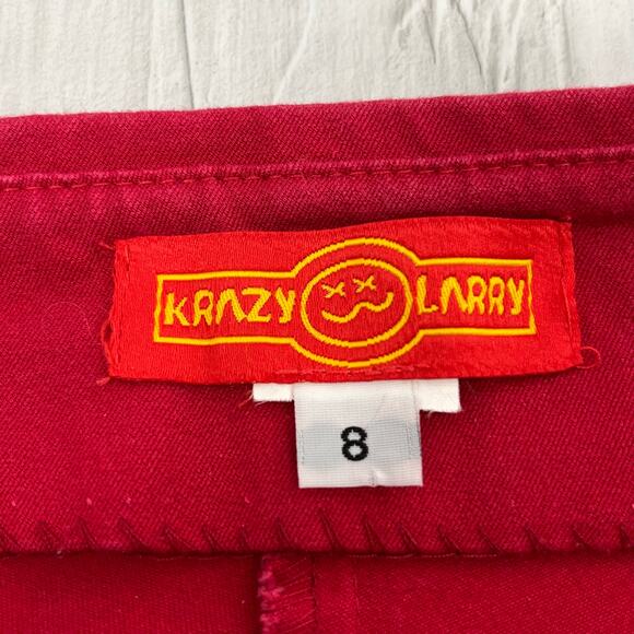 Krazy Larry Red Mid Rise Stretch Skinny Pull On Colorful Bright Ankle Pants 8 - Picture 3 of 6